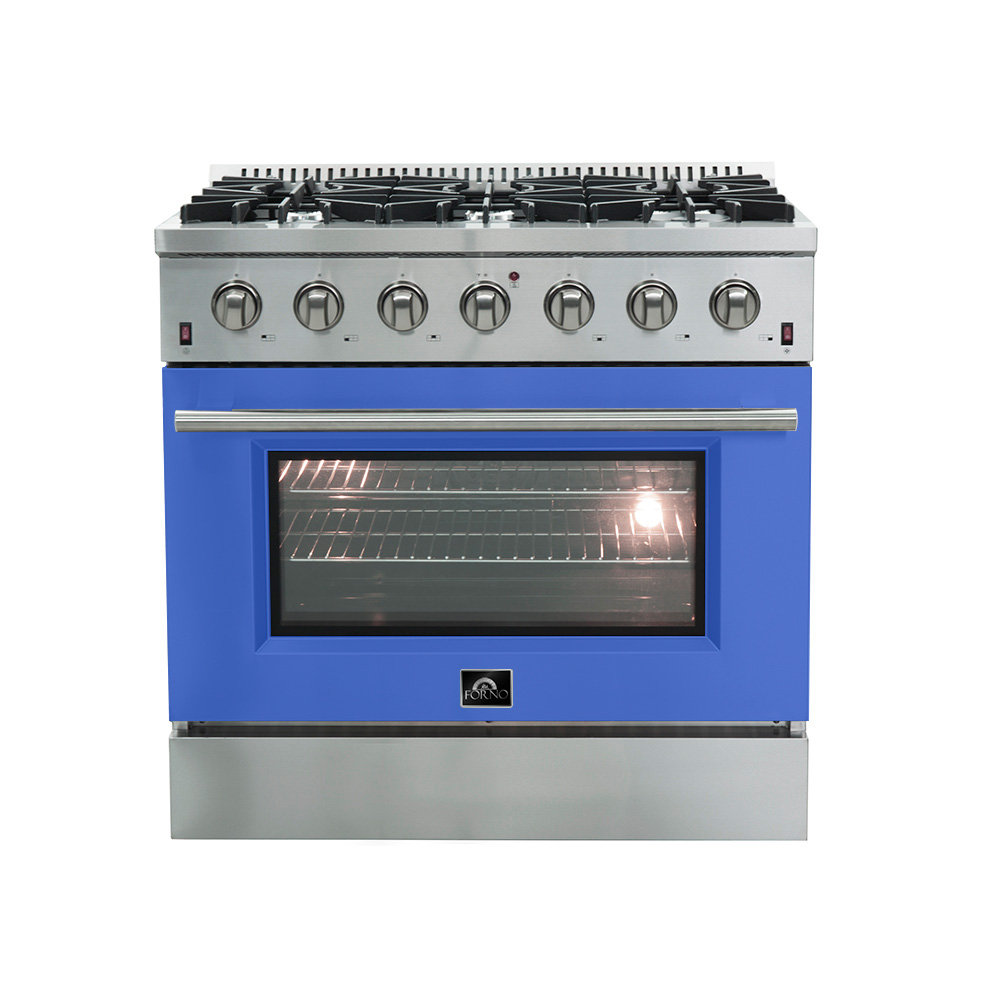 Forno Galiano 36-inch Gas Range in white, black, blue or red, 6 burners, 83,000 BTU, 5.36 cu. ft. Convection oven Forno 