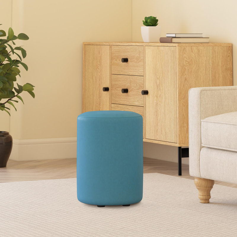 Faux Leather Round Stool Seating , Lapis Blue