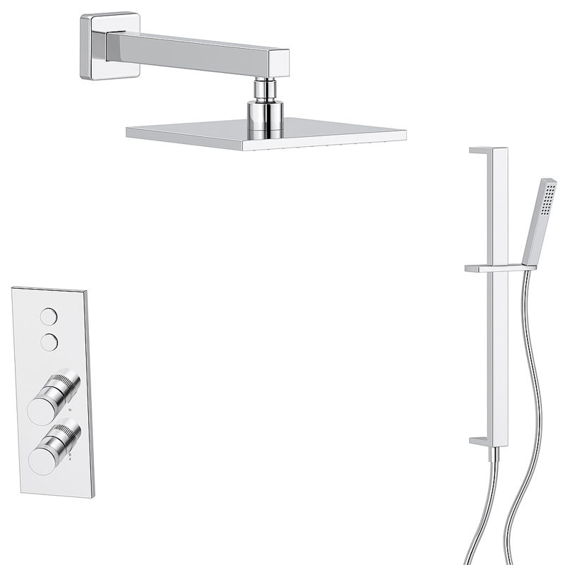 LineaBox Vertical Square Shower System with 2-Way Diverter, 8-Inch Rain Shower Head and Hand Shower with Slide Bar, Valve Included