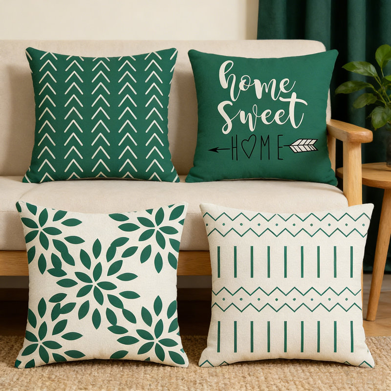 Set Of 4 Throw Pillow Covers 18X18inch Linen Geometry Square Pillow Cushion Case Throw Pillowcase Hidden Zipper Design, G