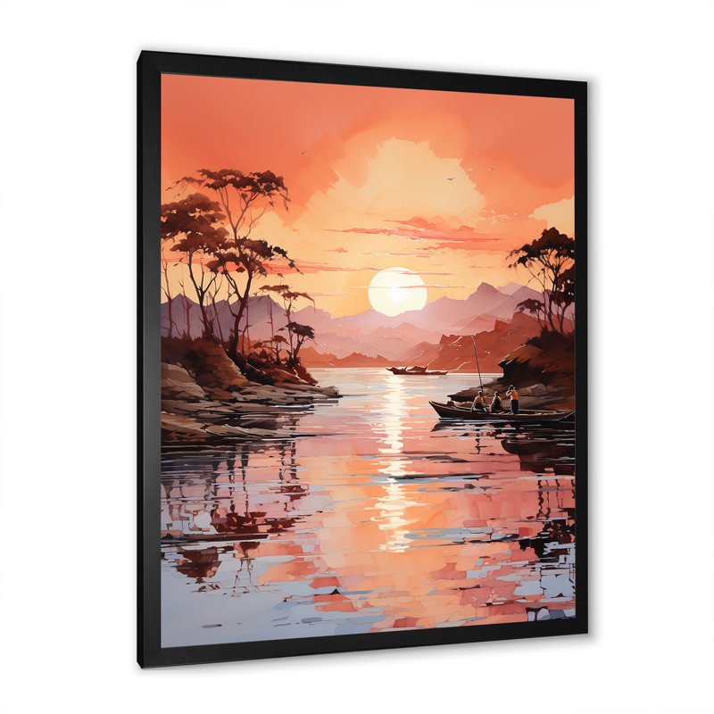 Golden Sunrise Silhouetted II - Nautical & Beach, reproduction d'art mural, H 20 po x l 12 po x P 1 po, Cadre photo noir