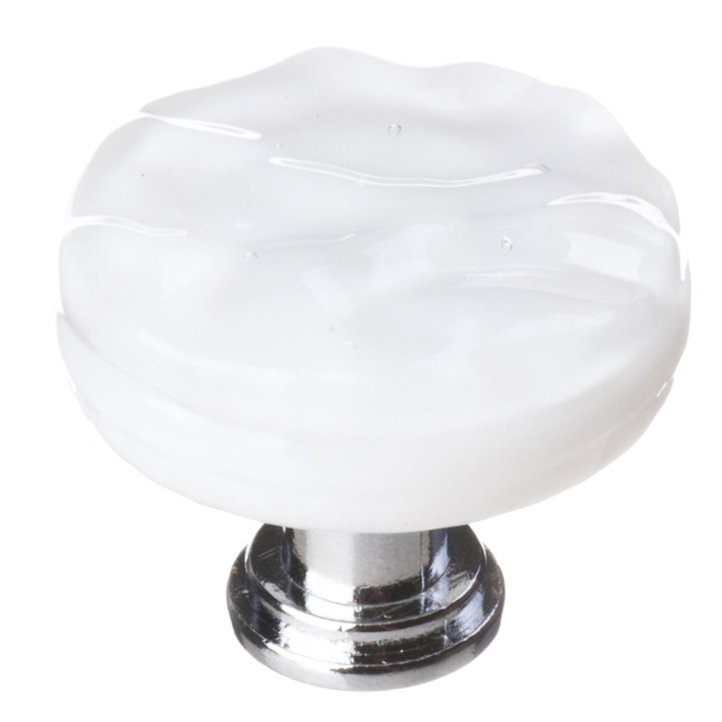Poignée ronde en verre Glacier, Chrome poli, Blanc