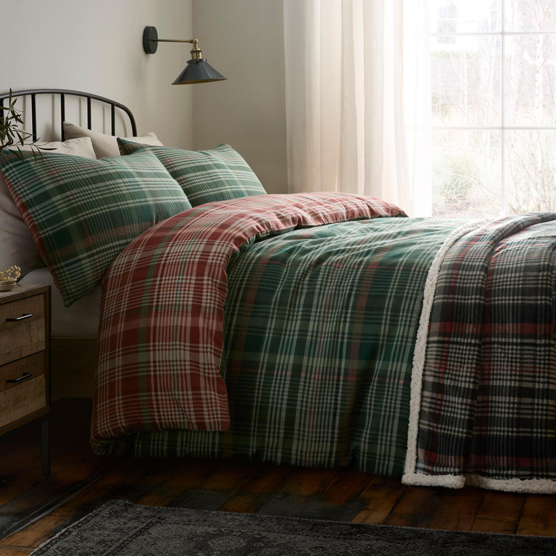 Cotton Chequered Duvet Cover Set with Pillowcases, Single Duvet Cover + 1 Standard Pillowcase