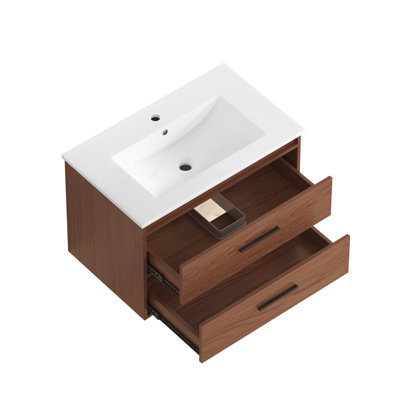 Meuble-lavabo moderne flottant 30 po avec 2 tiroirs à fermeture en douceur, cerise