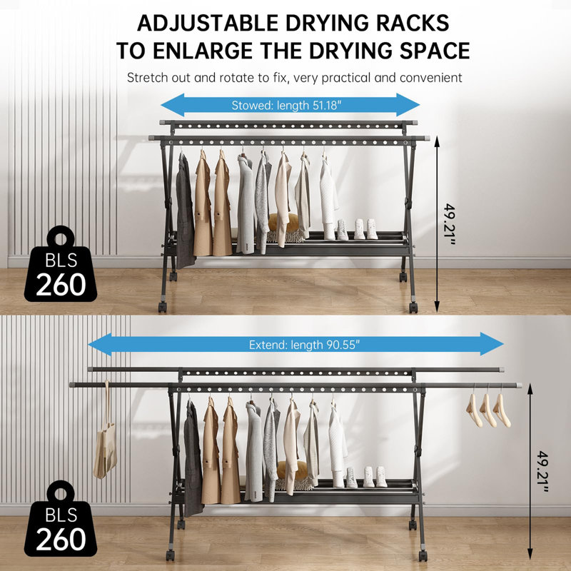 Clothing Folding Aluminum Alloy Laundry Drying Racks, Black