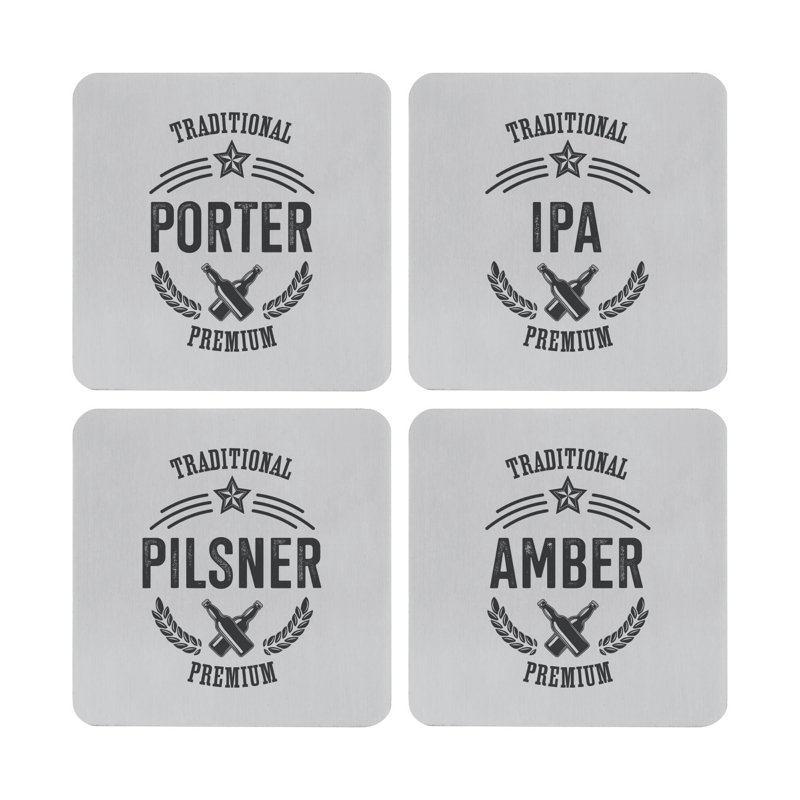 Stainless Steel Square 4 Piece Coaster Set