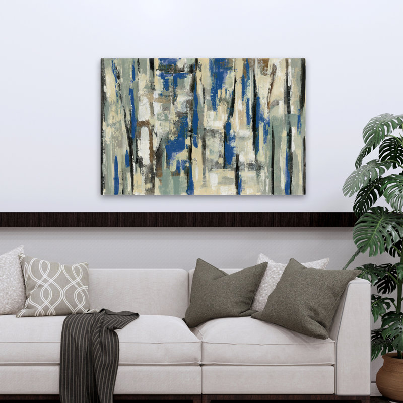 Rayures printanières contemporaines bleues, H 48 po x l 32 po