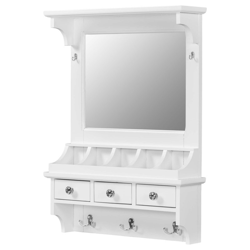 Meuble-lavabo flottant avec grand miroir, organisateur de rangement mural avec tiroirs, poches et crochets pour les petits espaces