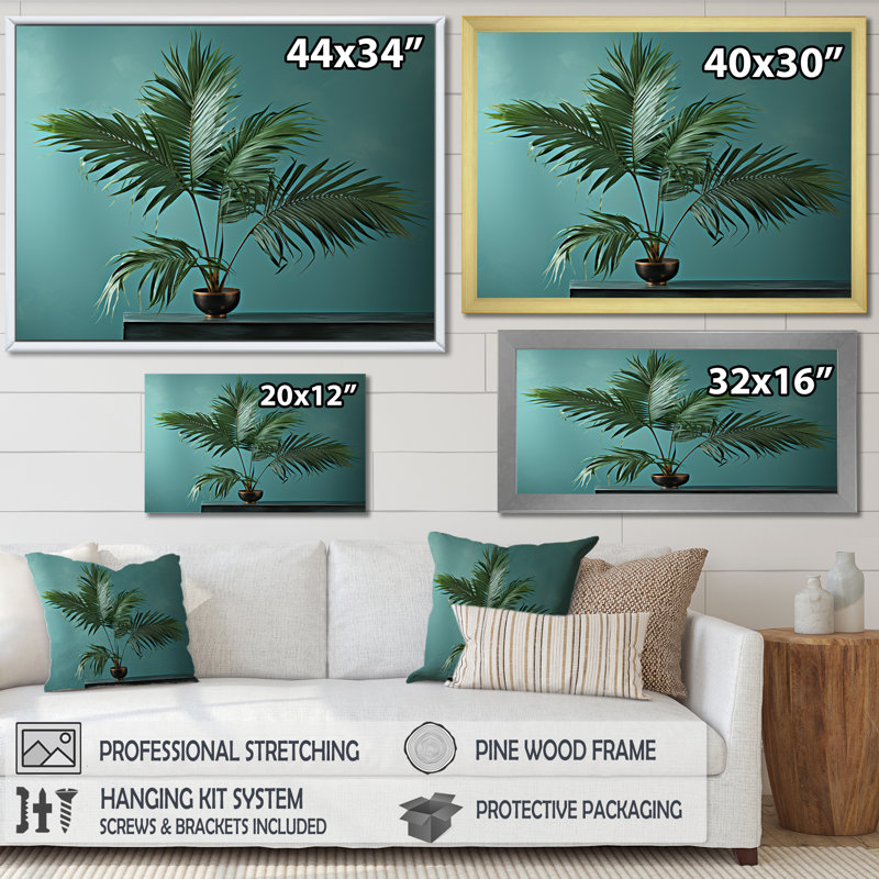 «Solitaire Palm Stand Tranquility», reproduction sur toile, Cadre photo argenté, H 16 po x l 32 po x P 1 po
