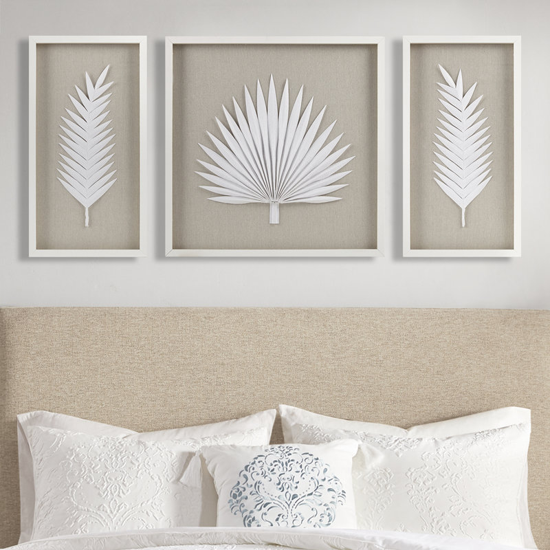 3 décorations murales avec palmiers en papier de riz - Œuvres d'art suspendues à l'intérieur faites à la main