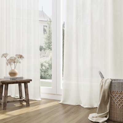 Rideaux en lin naturel Longueur de 84 pouces pour le salon Chambre à coucher 2 panneaux Ensemble de rideaux de fenêtre semi-transparents avec passe-tringle 52 pouces de largeur Boho Farmhouse