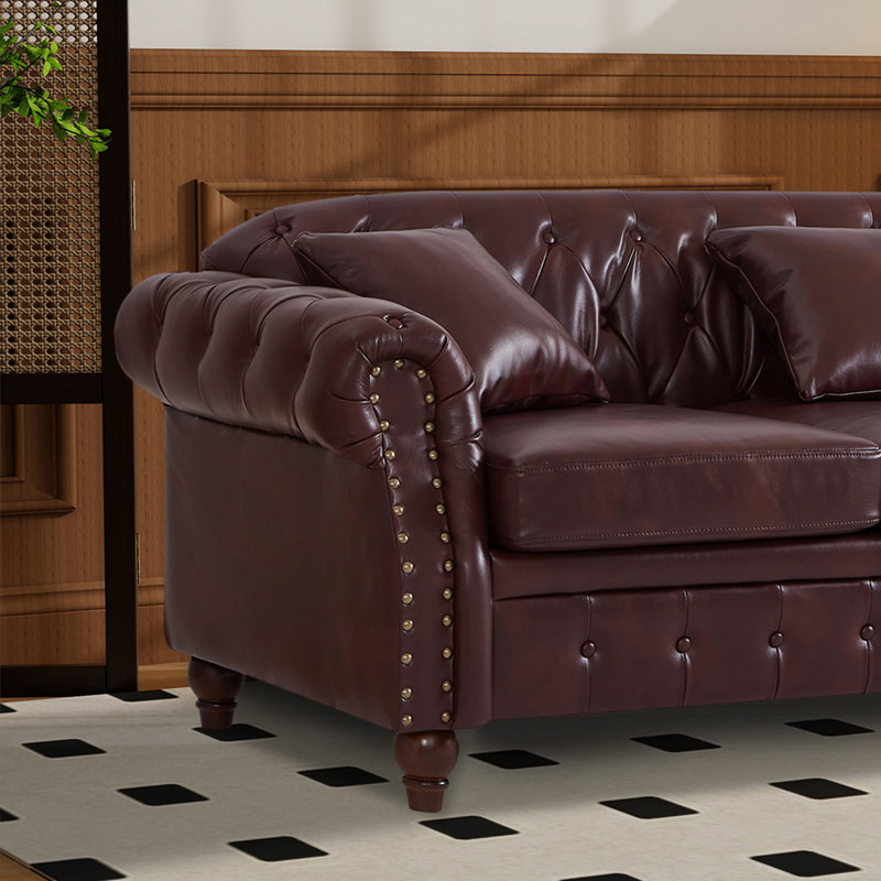 Canapé Chesterfield en similicuir avec rangement, Bourgogne