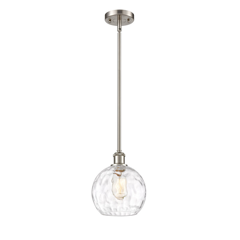 Cindi 1-Light Steel and Glass Single Pendant, No Bulb Included, 10" H x 8" W x 8" D, Brushed Satin Nickel