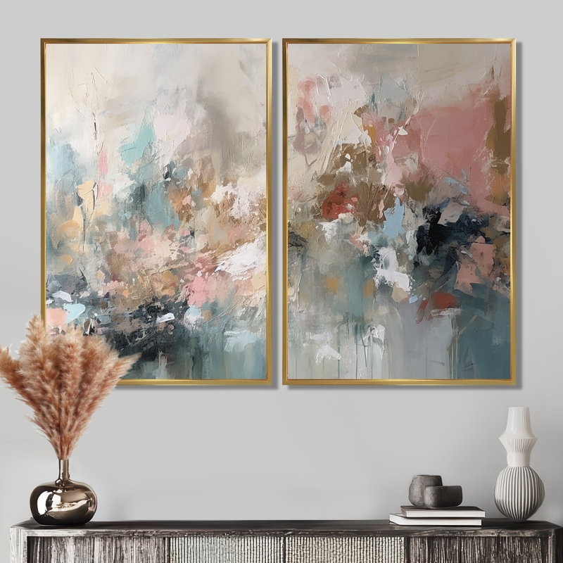 «Brushstroke Abstract Paint I - Large Abstract Collages», art mural, 36" H x 48" W, Impression encadrée flottante, Gold