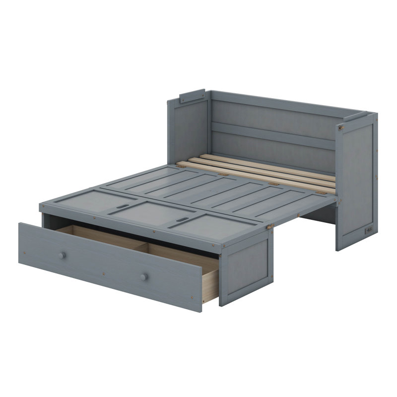 Murphy Bed With USB Port And A Large Drawer, Gray, Queen
