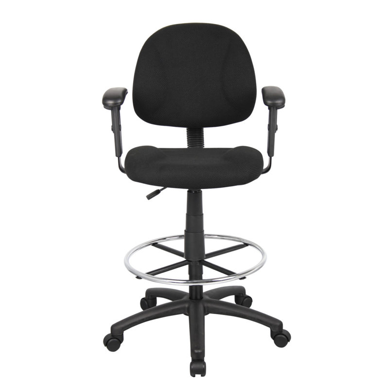 Jea Drafting Stool Chair, Adjustable Arms, Black Tweed, Round Footring, Black