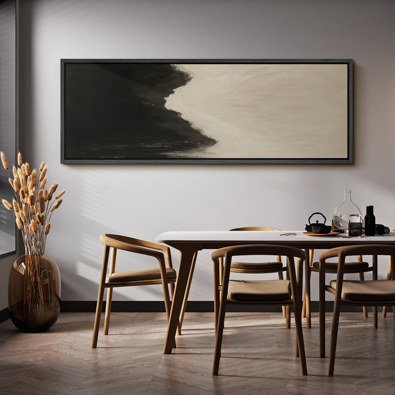 Large Framed Canvas Print Wall Art - Neutral Abstract Print for Minimalist Modern Wall Decor, 20" H x 60" W, Black