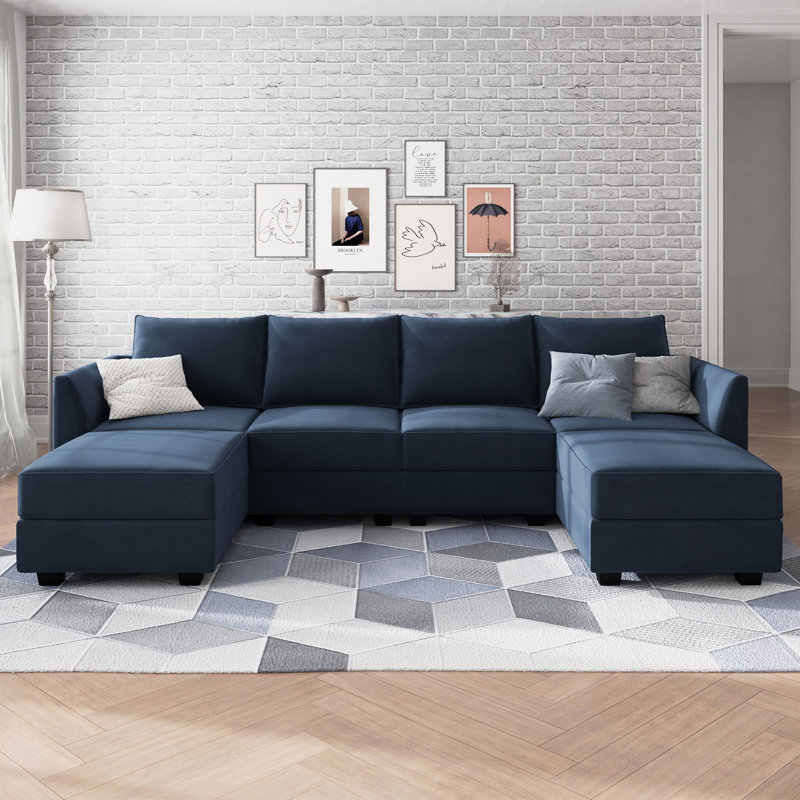 Canapé modulaire rembourré en U Tremee, Velours bleu