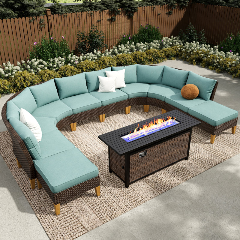 Argyri 10 - Person Modular Patio Conversation Set with Cushions, Blue, Yes