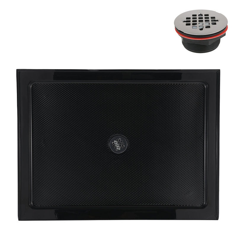 Streamline 42 in. x 34 in. Alcove Acrylic Shower Base in Glossy Black with Center Drain, Drain Included