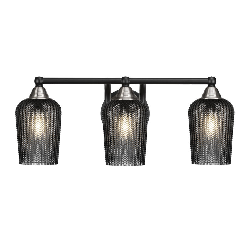 Michell 3-Light Bath Bar, Smoke, Matte Black/Brushed Nickel