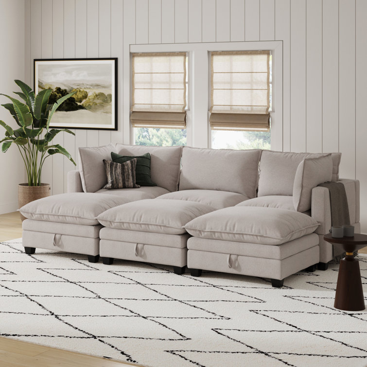 Modern 6-Piece Armless Pit Sectional Sofa With Square Arm