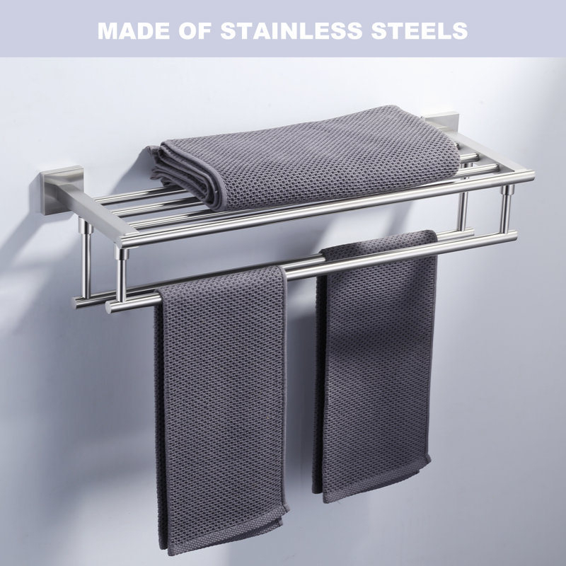 Brushed Nickel Wall Mounted Towel Rack with Hooks