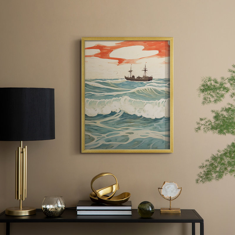 Impression encadrée rétro Vintage Nautical IV - bois massif, H 15 po x l 12 po, Doré