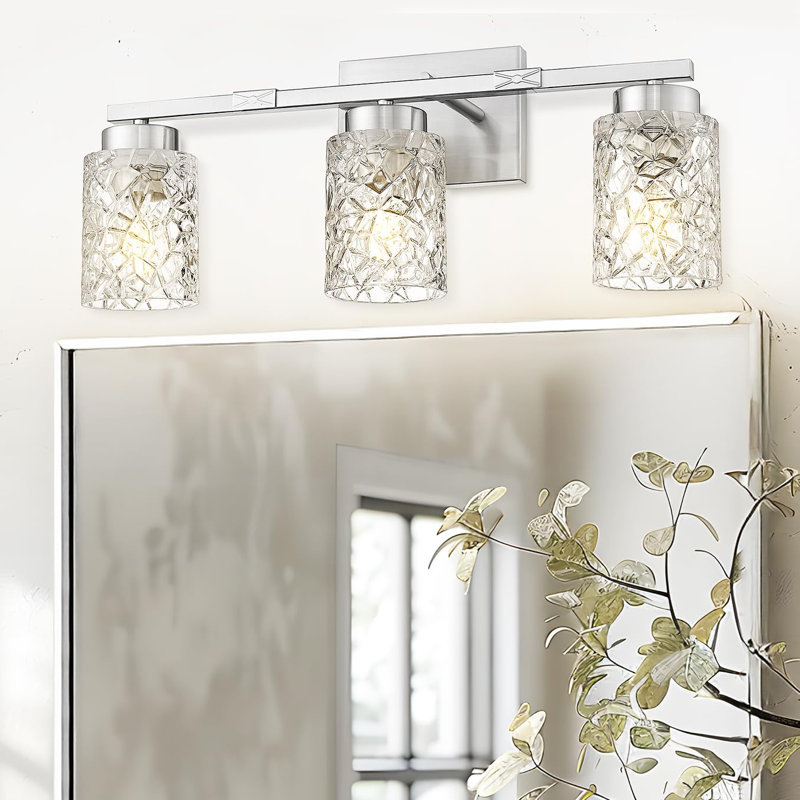 Luminaire de salle de bain à intensité variable, géométrique craquelé, H 9 po x l 22 po x P 6,80 po, Nickel brossé, 3