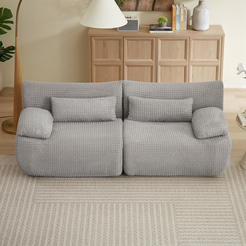 Gris 2 places, nuage désossé, velours côtelé, modulaire moderne pour appartement, salon, velours côtelé modulaire multifonctionnel sans assemblage, utilisation instantanée, confort