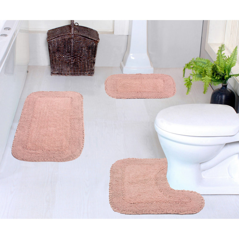 Aceyon Plush Cotton 3 Piece Bath Rug Set, Pink