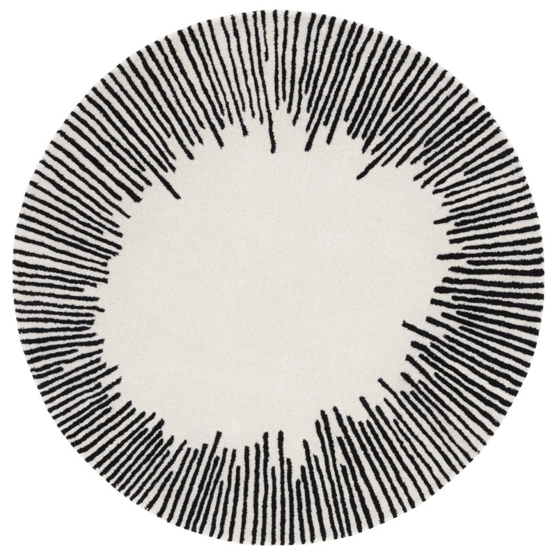 Anaee Fifth Avenue 129 Area Rug In Ivory / Black, Round 5'