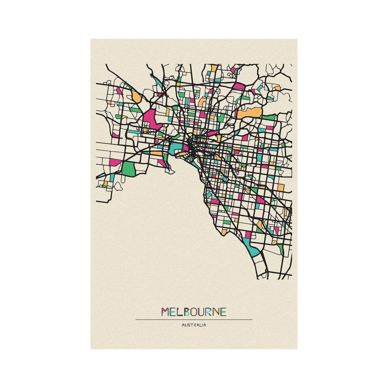 Melbourne, Australia Map 1 Piece Wrapped Canvas Wall Art, 152.5 cm H x 101.5 cm W