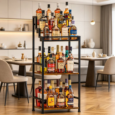Armoire à boissons alcoolisées et porte-bouteilles à grande capacité avec étagère à bouteilles autoportante pour le rangement de whisky, de sirop et de bouteilles dans le salon, le bar ou la cuisine