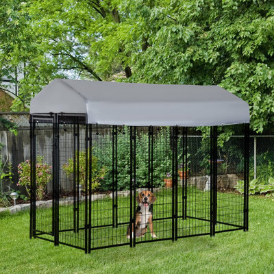 Parc d'extérieur pour chien avec porte verrouillable et auvent résistant à l'eau, idéal pour les chiens de taille moyenne et grande, résistant aux intempéries et durable