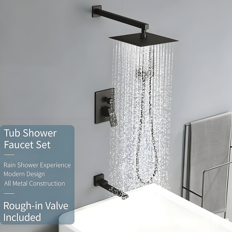 Tub Shower System, Pressure Balance Shower System 10” Rainfall Tub And Shower Faucet With Reserve Valve