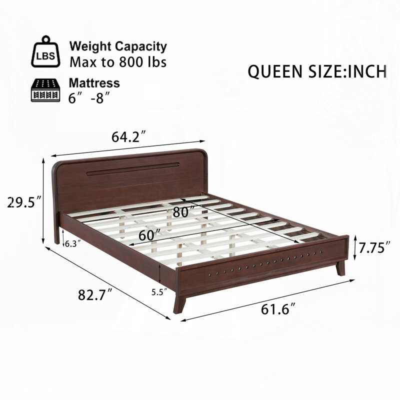 Wood Platform Bed, Queen, Dark Walnut