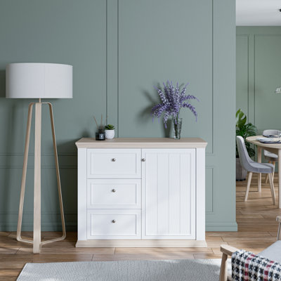 Archimbald Modern cottage style sideboard with 3 drawers and 1 door, engineered wood, /decor, 119.5 cm W x 95.3 cm H x 43.5 cm D