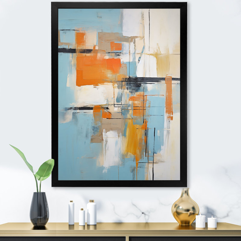 «Dialogue with Minimalisme Serene Blue Abstract I», reproduction d'art sur toile, Cadre photo noir