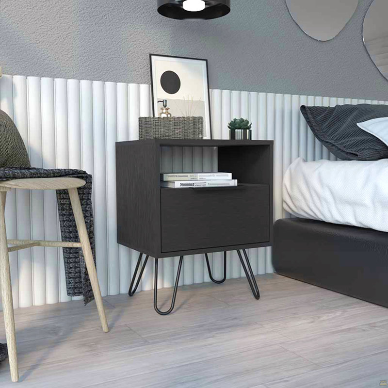 Table de chevet Skyoner, tiroir simple, Noir