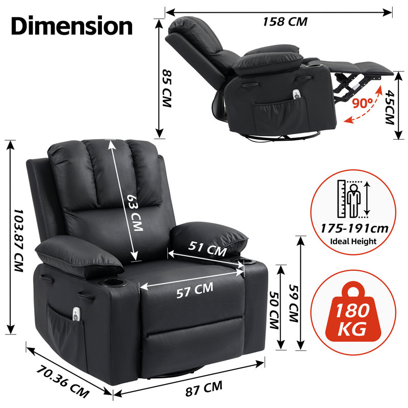 Faux Leather Heated Massage Chair, Swivel Rocker