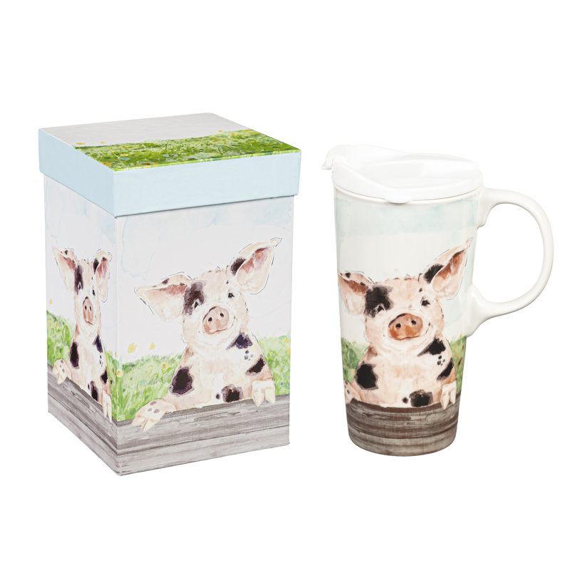 Cochon tacheté 17 oz. Tasse de voyage en céramique