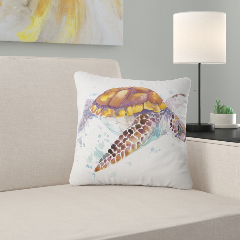 Tortue de mer brune - aquarelle, 18 po x 18 po, Coussin décoratif