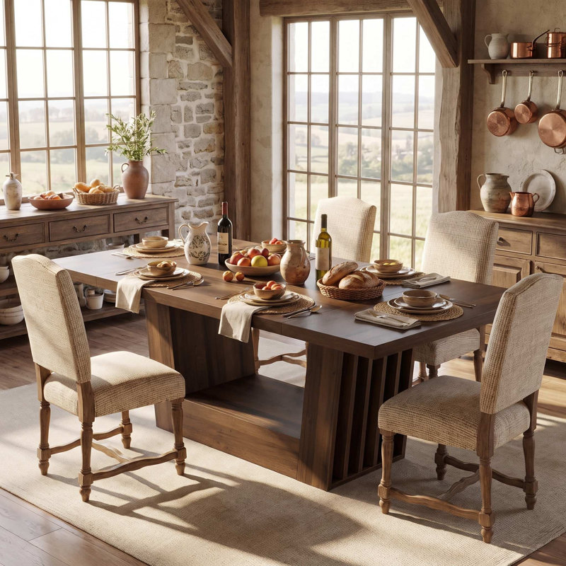 Farmhouse MDF Rectangular Kitchen Table with Heavy-Duty Frame