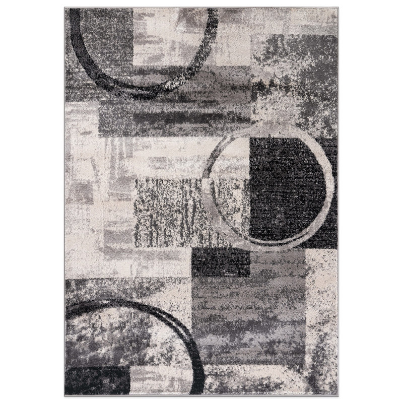 Tapis géométrique crème / noir / gris Bionda, Rectangle 7 pi 10 po x 10 pi 2 po