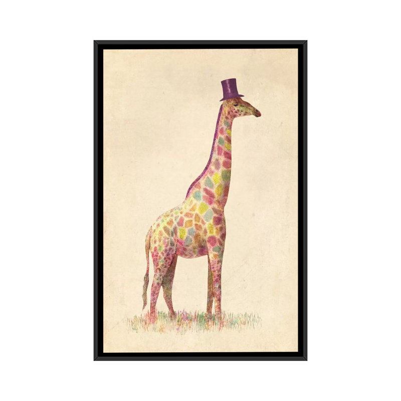 « tendance giraffe »-impression sur toile tendue, H 26 po x l 18 po x P 1,5 po, Toile avec cadre noir, Pas de tapis