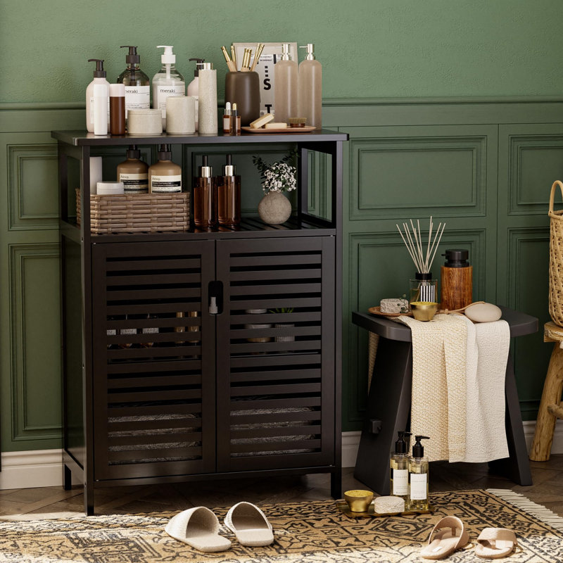Bamboo Freestanding Bathroom Cabinet, Matte Black