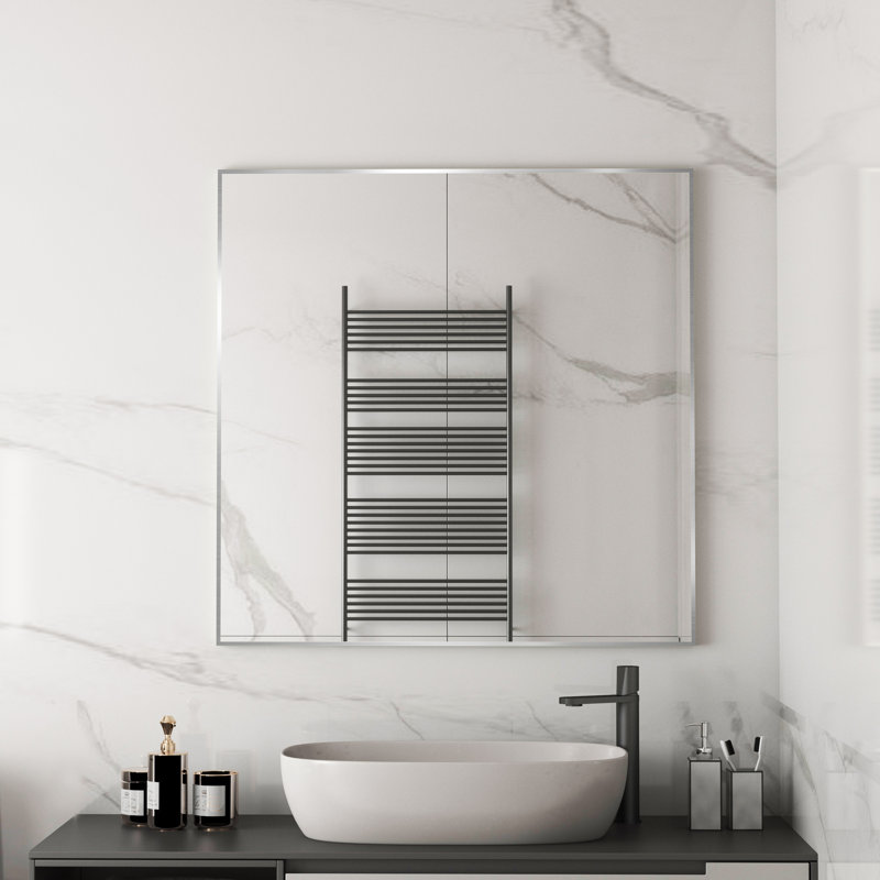 Miroir d'appoint Lesamuel, 36 po x 36 po, Nickel brossé, Carrée