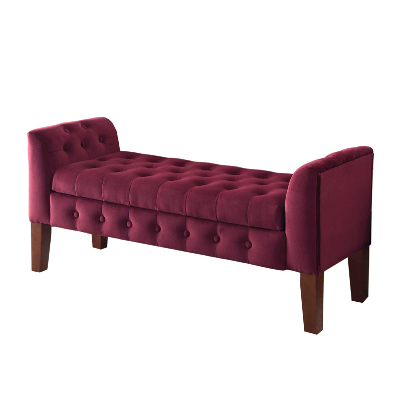 Banc de rangement à couvercle rabattable rembourré, Velours baie riche