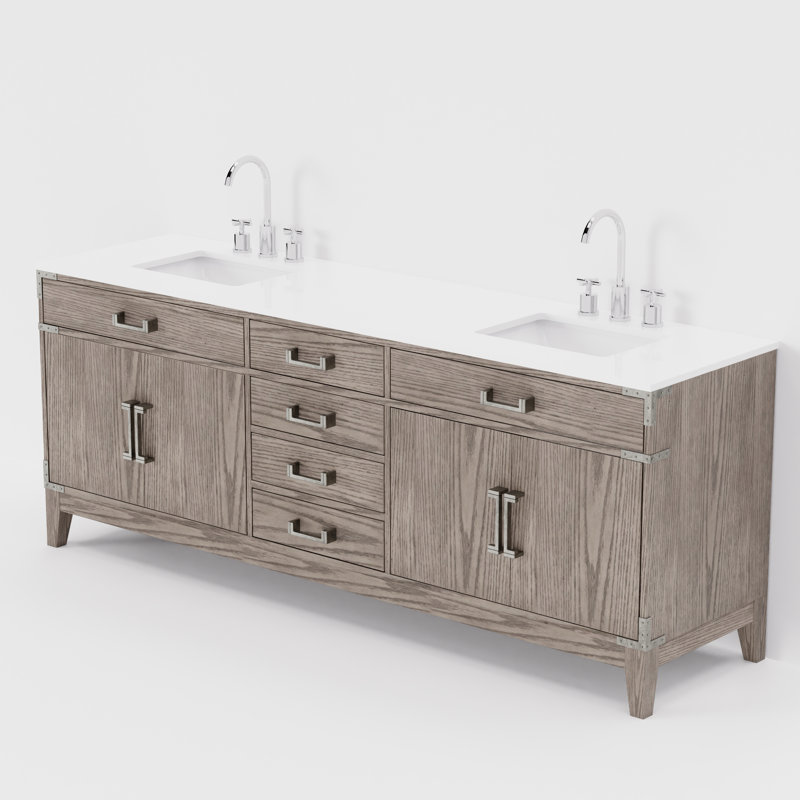 Ensemble de meuble-lavabo double 84 po x P 22 po Laurel, Chêne gris, Quartz blanc